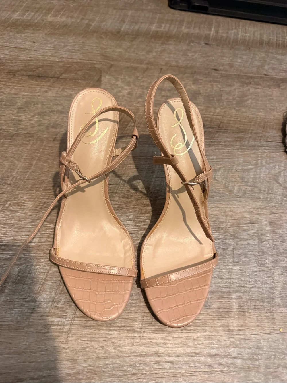 Sam Edelman Nude Patent Strappy Mid-Heel Sandals